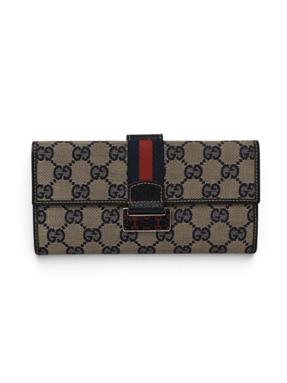Gucci Wallet GG Canvas Navy Beige Sherry Line